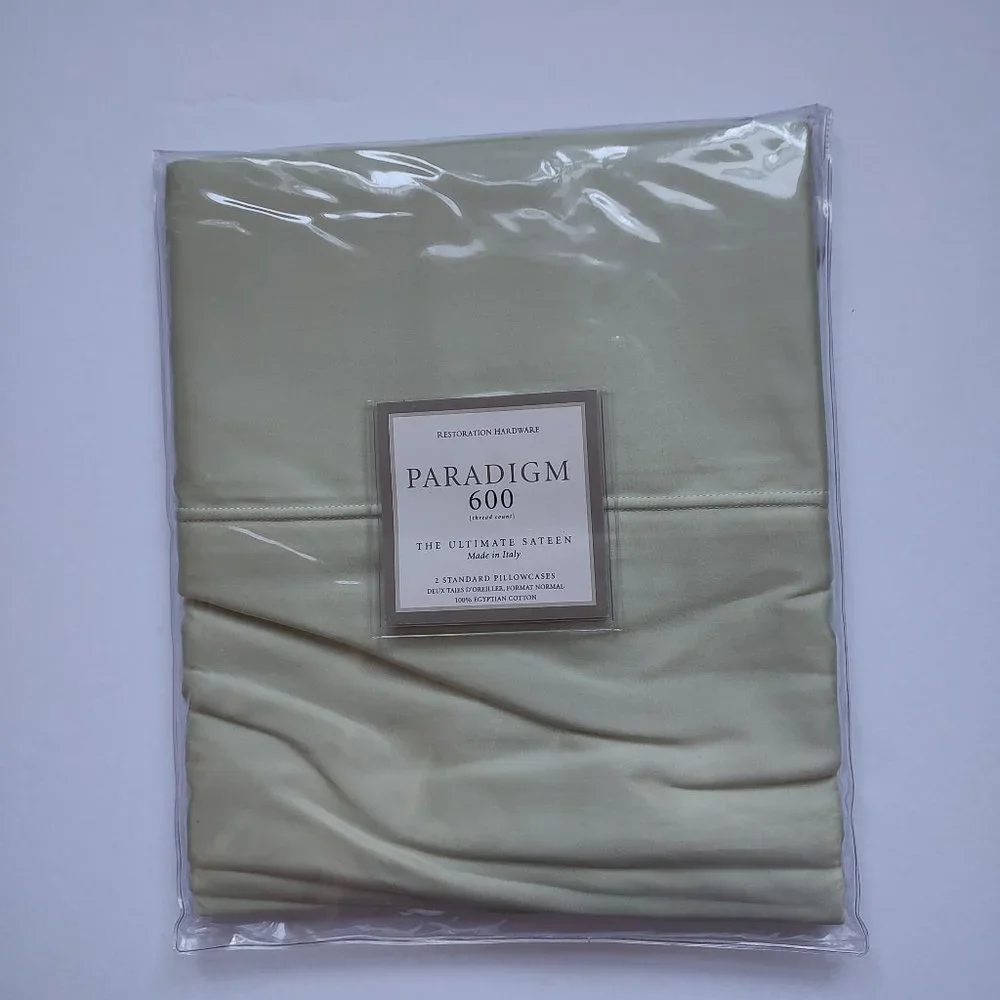 Restoration Hardware Italian Paradigm 600 2 pc Pillow Cases Set Celery Standard